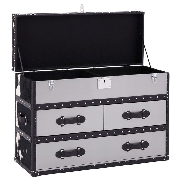 Kensington Townhouse Cabinet - 3 Drawer - Black and White Leather