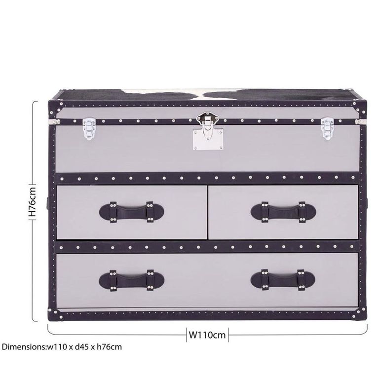 Kensington Townhouse Cabinet - 3 Drawer - Black and White Leather