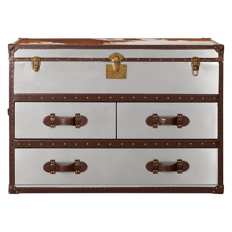 Kensington Townhouse Cabinet - 3 Drawer - Brown and White Leather