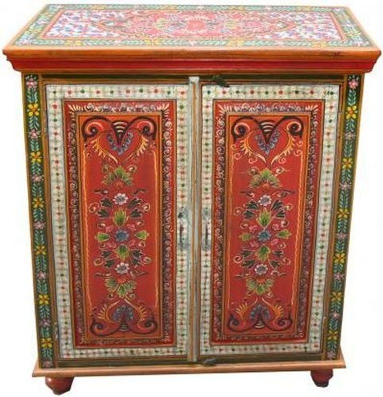 Kufri Hand Painted Vintage Folk Pattern 2 Door Cabinet