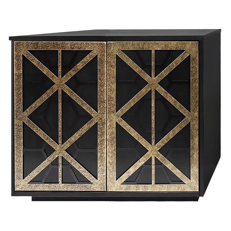 Reeno Storage Cabinet - Black Fretwork - 2 Door
