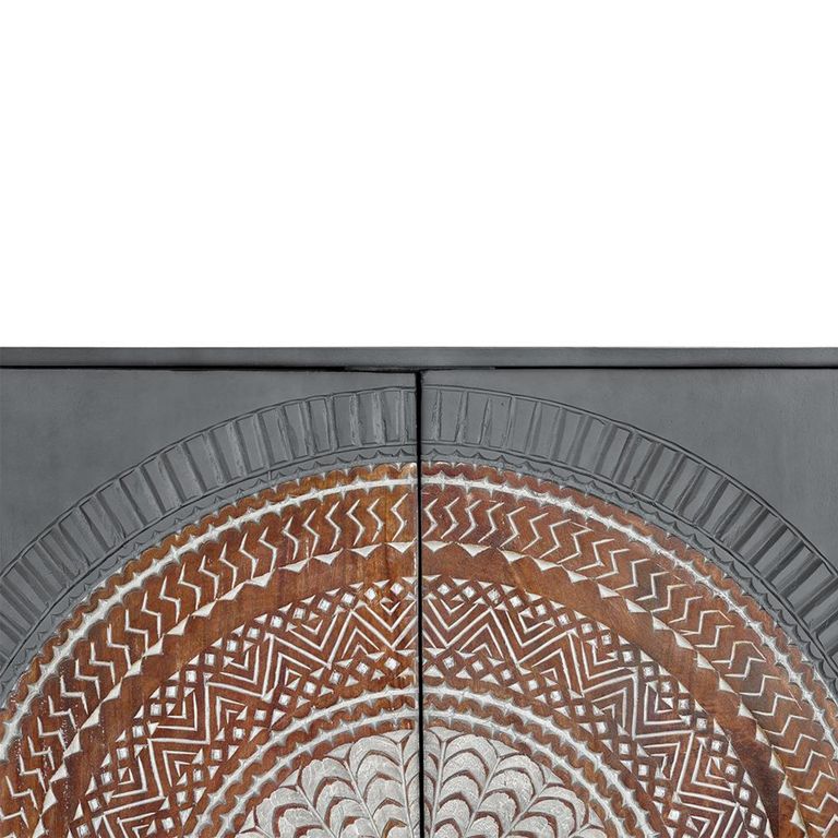 Lytton Hall Cabinet - Grey Carved Mango Wood - 2 Door