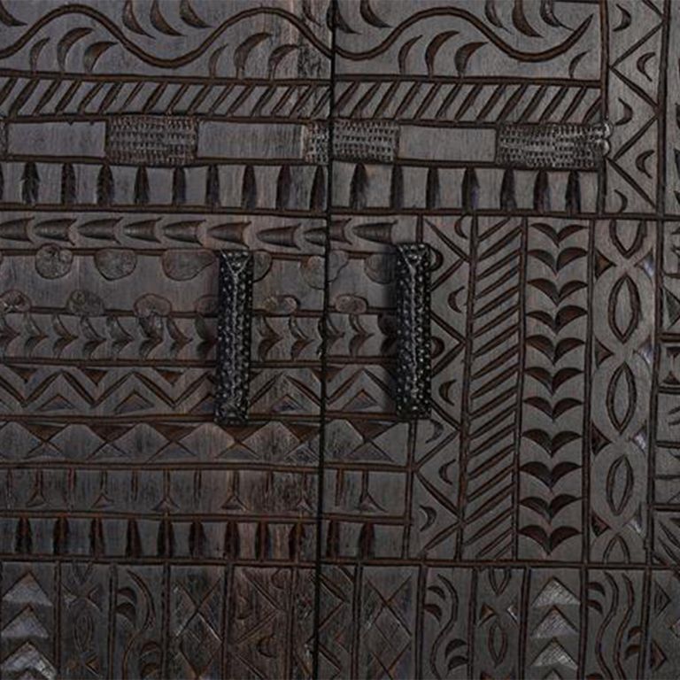 Macedonia Hall Cabinet - Carved Dark Mango Wood - 4 Door - Large