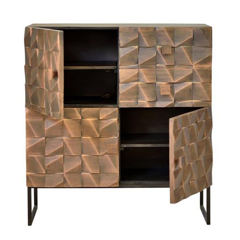 Pinole Hall Cabinet - Copper Geometric - Mango Wood - 2 Door
