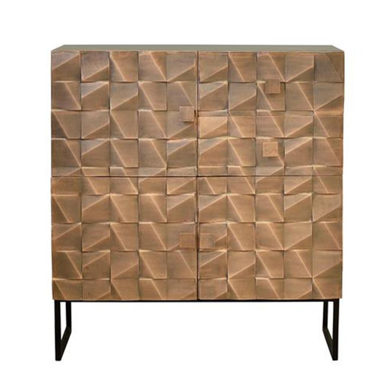 Pinole Hall Cabinet - Copper Geometric - Mango Wood - 2 Door