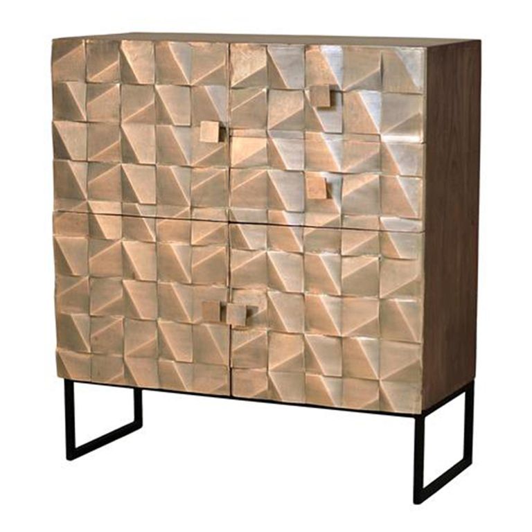 Pinole Hall Cabinet - Copper Geometric - Mango Wood - 2 Door