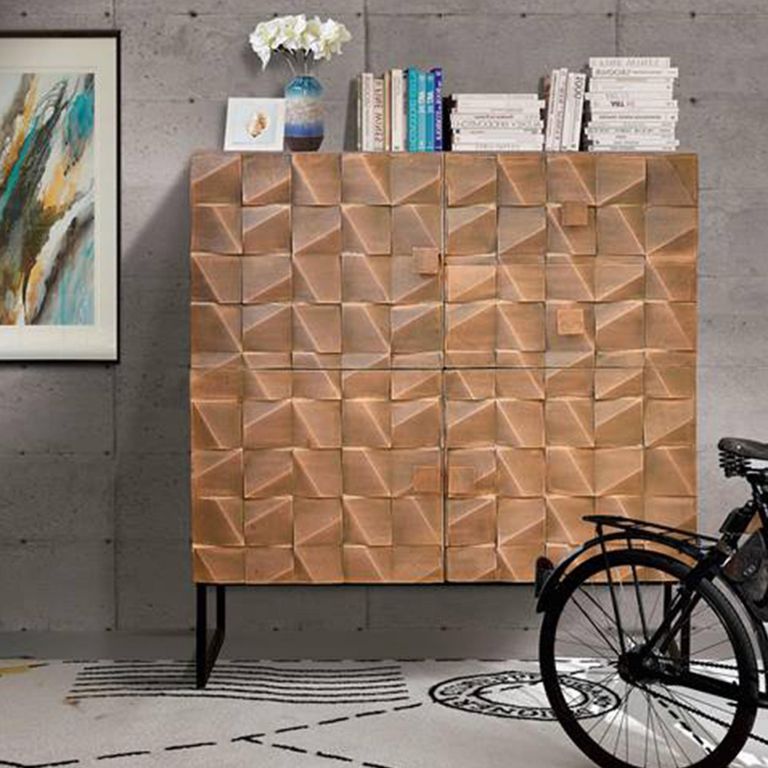 Pinole Hall Cabinet - Copper Geometric - Mango Wood - 2 Door