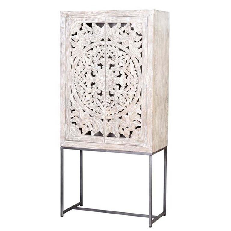 Quintana Cupboard - Washed Carved - Mango Wood - 2 Door