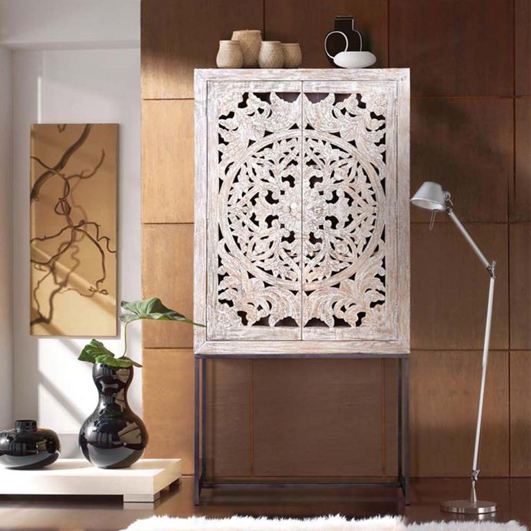 Quintana Cupboard - Washed Carved - Mango Wood - 2 Door