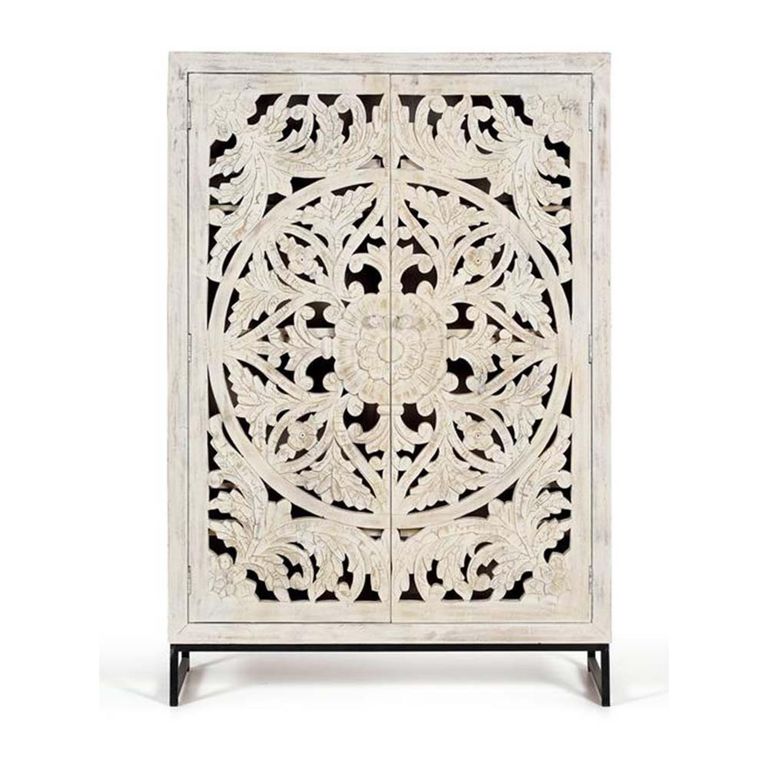 Quintana Hall Cabinet - Washed Carved - Mango Wood - 2 Door