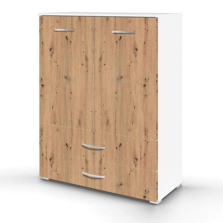 Rauch Aditio 2 Door Cupboard with 2 Bottom Drawer - Alpine White and Artisan Oak