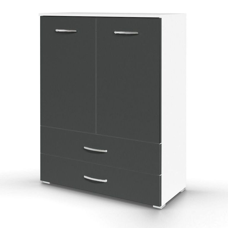 Rauch Aditio 2 Door Cupboard with 2 Bottom Drawer - Alpine White and Metallic Dark Grey
