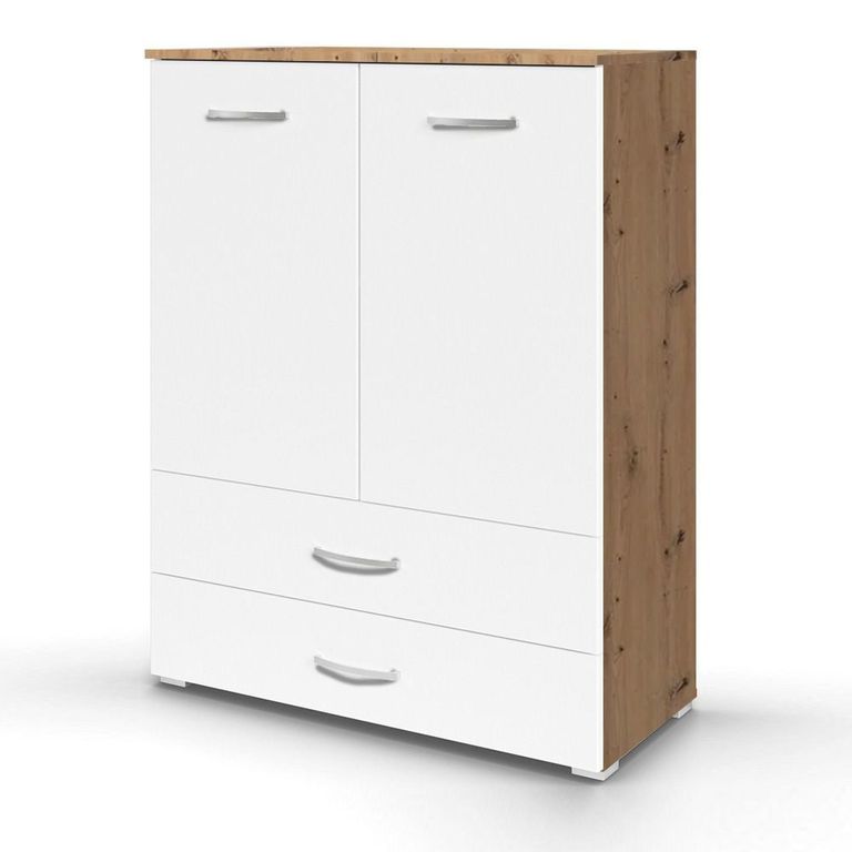 Rauch Aditio 2 Door Cupboard with 2 Bottom Drawer - Artisan Oak and Alpine White
