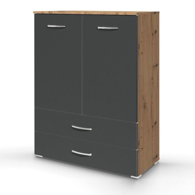 Rauch Aditio 2 Door Cupboard with 2 Bottom Drawer - Artisan Oak and Metallic Dark Grey