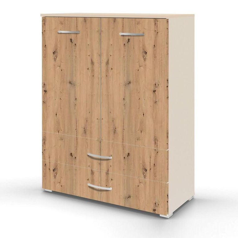 Rauch Aditio 2 Door Cupboard with 2 Bottom Drawer - Champagne and Artisan Oak