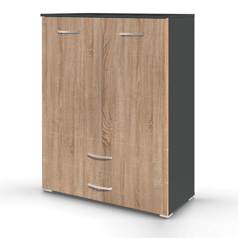 Rauch Aditio 2 Door Cupboard with 2 Bottom Drawer - Metallic Dark Grey and Sonoma Oak