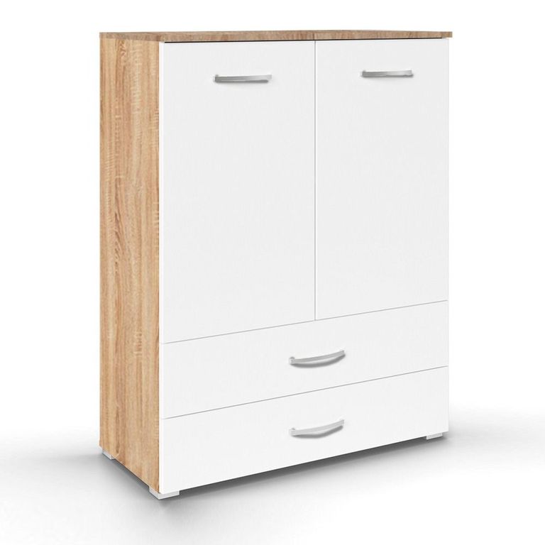 Rauch Aditio 2 Door Cupboard with 2 Bottom Drawer - Sonoma Oak and Alpine White