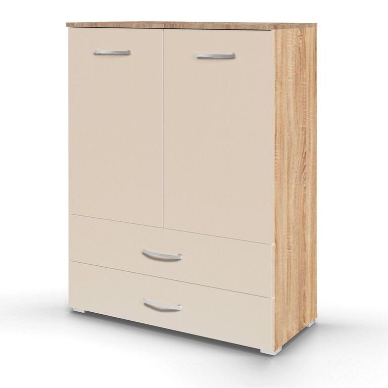 Rauch Aditio 2 Door Cupboard with 2 Bottom Drawer - Sonoma Oak and Champagne
