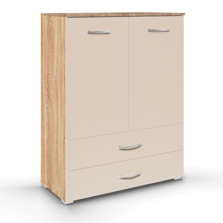 Rauch Aditio 2 Door Cupboard with 2 Bottom Drawer - Sonoma Oak and Champagne