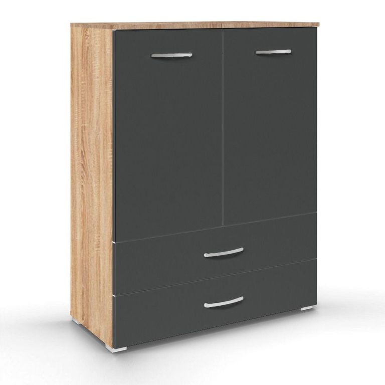 Rauch Aditio 2 Door Cupboard with 2 Bottom Drawer - Sonoma Oak and Metallic Dark Grey