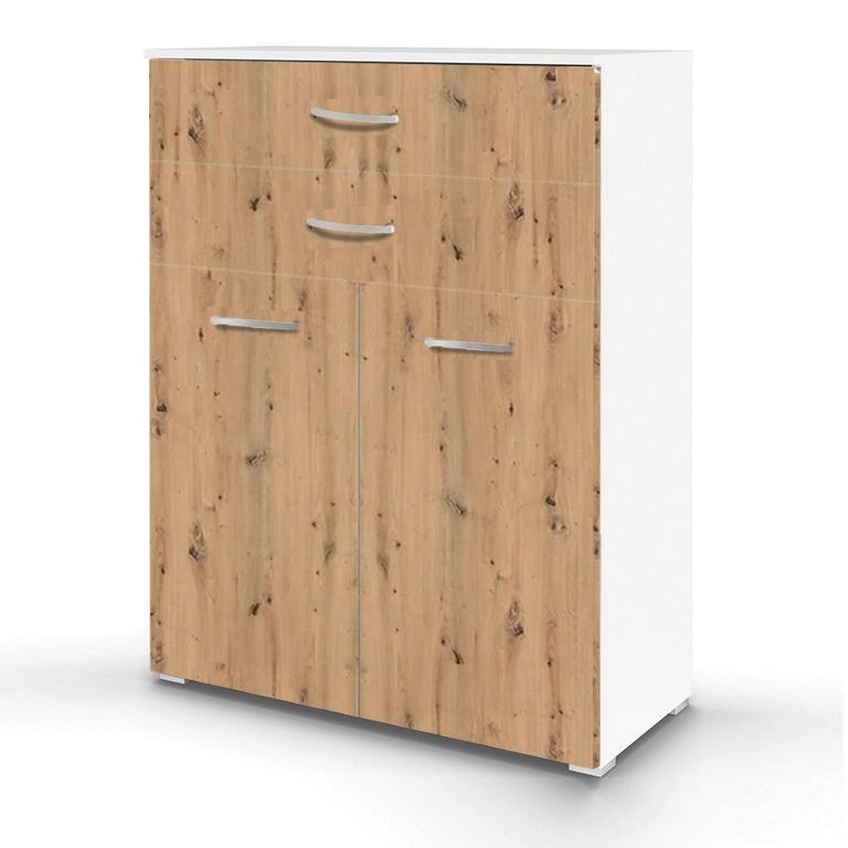 Rauch Aditio 2 Door Cupboard with 2 Top Drawer - Alpine White and Artisan Oak