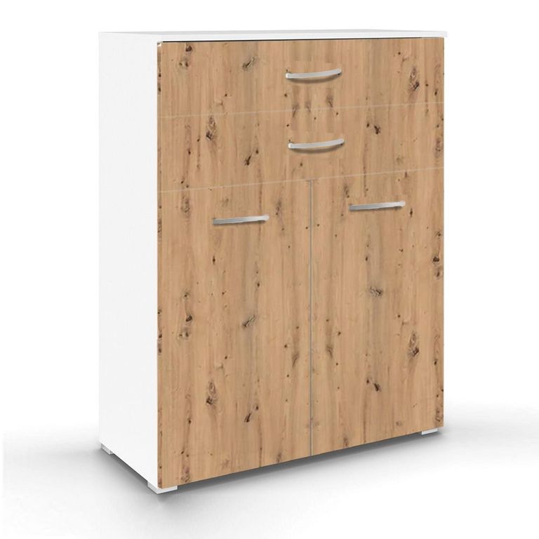 Rauch Aditio 2 Door Cupboard with 2 Top Drawer - Alpine White and Artisan Oak