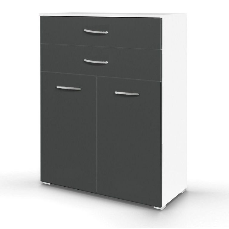 Rauch Aditio 2 Door Cupboard with 2 Top Drawer - Alpine White and Metallic Dark Grey