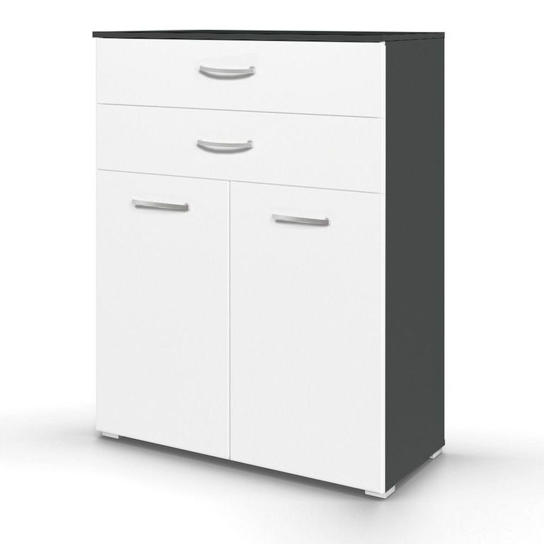 Aditio Cupboard - 2 Door  with 2 Top Drawer - Metallic Dark Grey & Alpine White