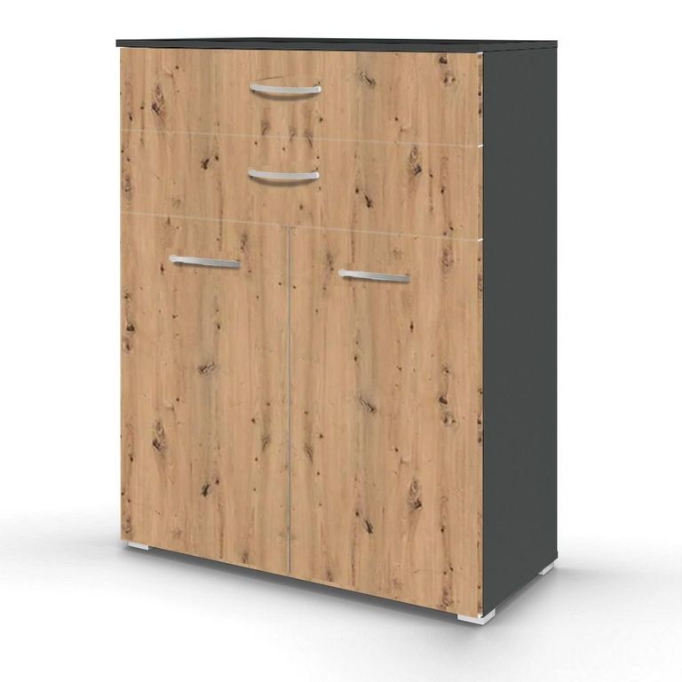 Rauch Aditio 2 Door Cupboard with 2 Top Drawer - Metallic Dark Grey and Artisan Oak