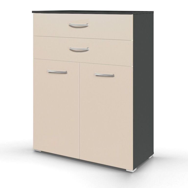 Rauch Aditio 2 Door Cupboard with 2 Top Drawer - Metallic Dark Grey and Champagne