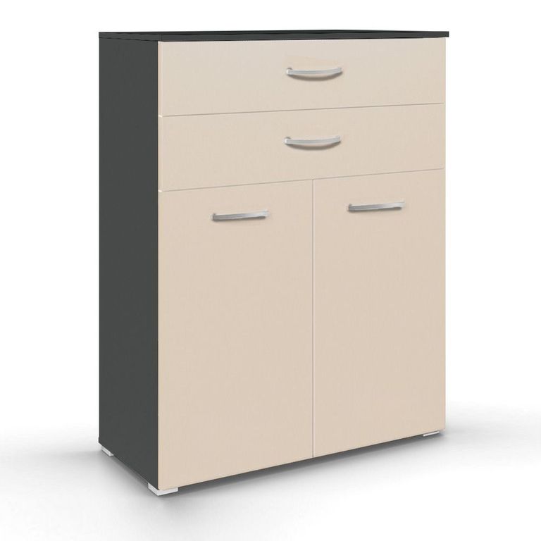 Rauch Aditio 2 Door Cupboard with 2 Top Drawer - Metallic Dark Grey and Champagne
