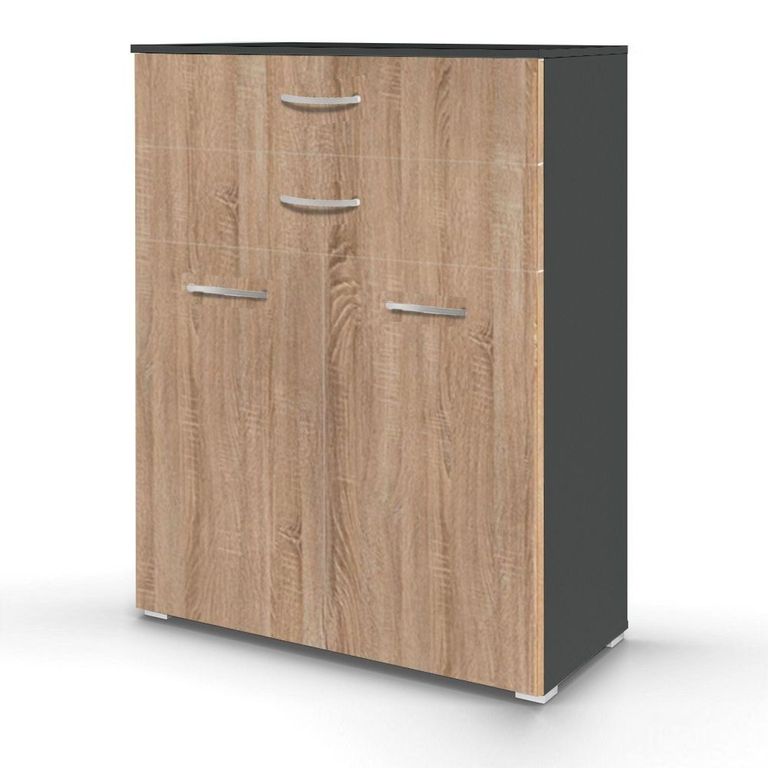 Rauch Aditio 2 Door Cupboard with 2 Top Drawer - Metallic Dark Grey and Sonoma Oak