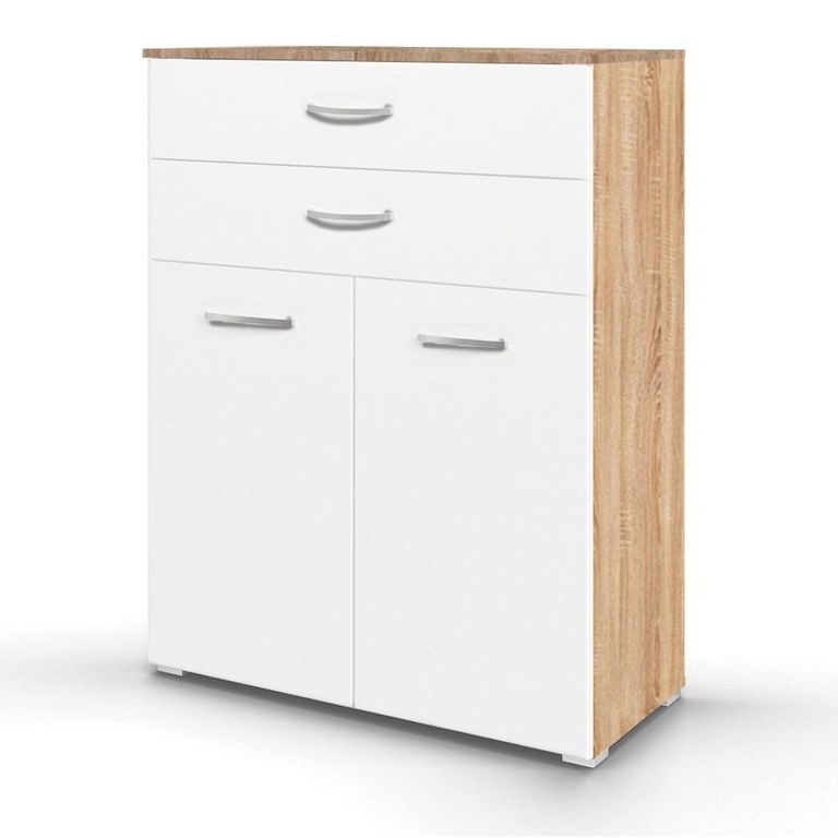 Rauch Aditio 2 Door Cupboard with 2 Top Drawer - Sonoma Oak and Alpine White