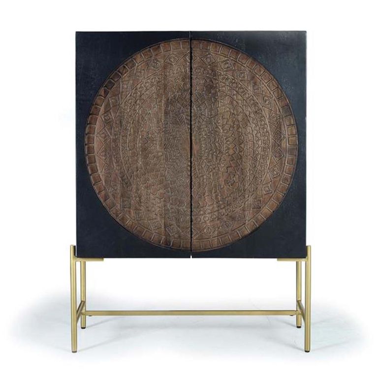 Refton Cupboard - Carved - Dark Mango Wood - 2 Door