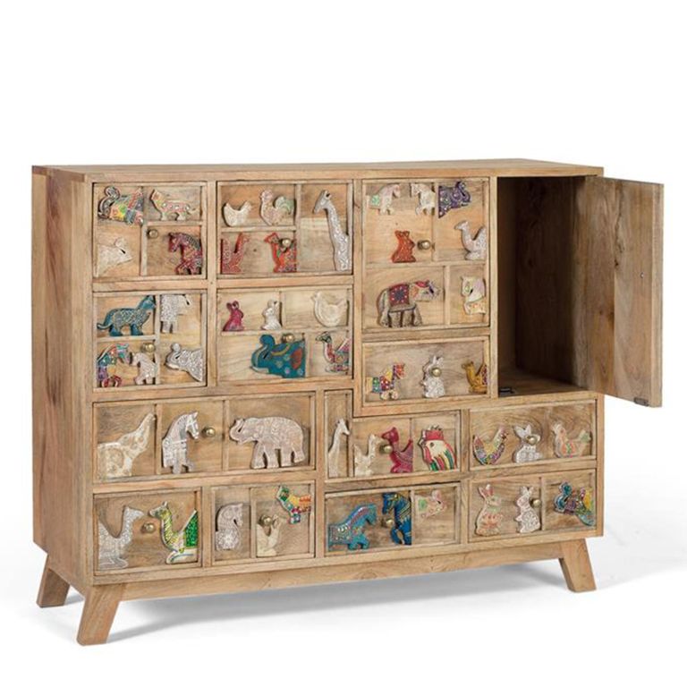 Safari Hall Cabinet - Mango Wood - Multi Drawer
