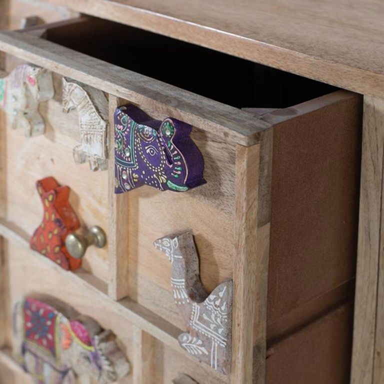 Safari Hall Cabinet - Mango Wood - Multi Drawer