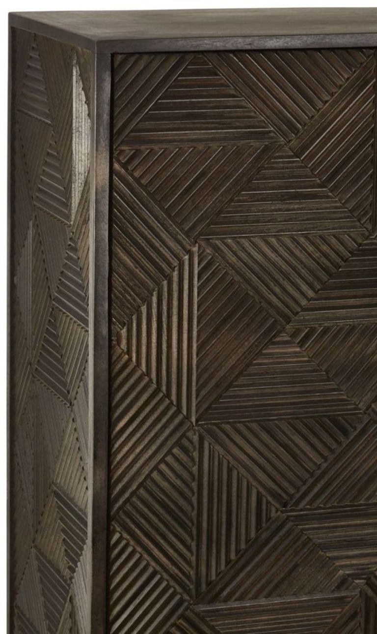 Saira Hall Cabinet - 2 Door - Carved - Mango Wood