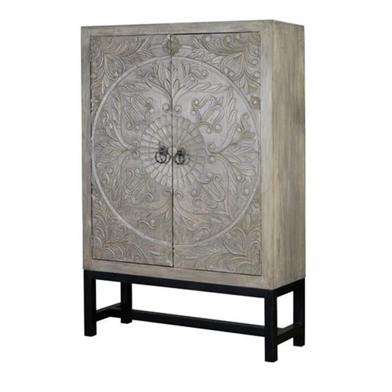 Scarlet Hall Cabinet - Grey Carved Mango Wood - 2 Door