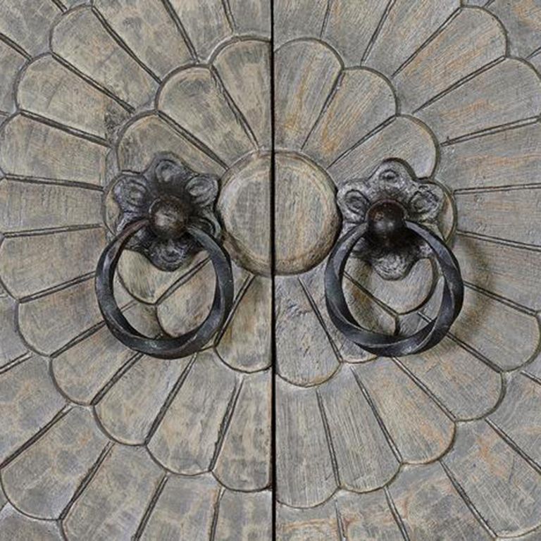 Scarlet Hall Cabinet - Grey Carved Mango Wood - 2 Door