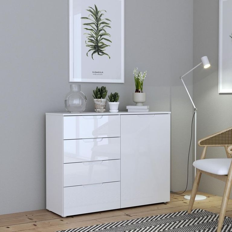 Sienna White Gloss 1 Door 4 Drawer Cabinet