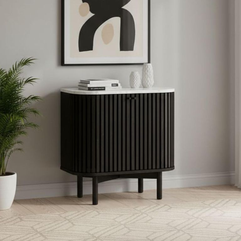 Soho Black Cupboard - 2 Door - Slatted - White Marble Top