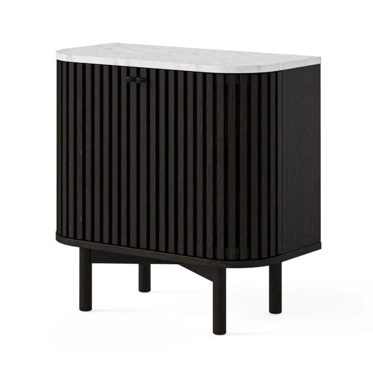 Soho Black Cupboard - 2 Door - Slatted - White Marble Top