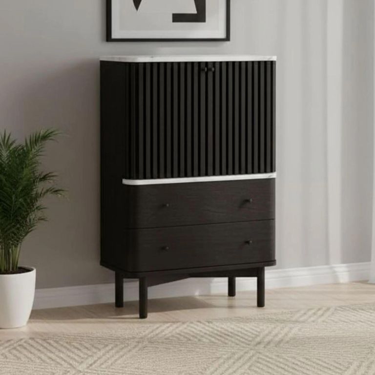 Soho Black Cabinet - 2 Door - Slatted - Black & White