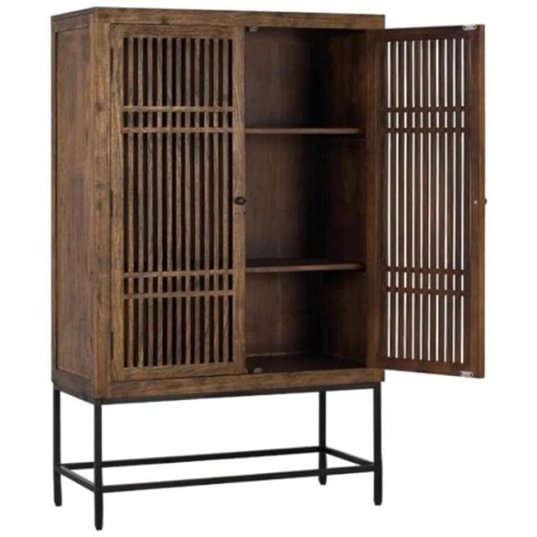 Uvalda Hall Cabinet - Acacia Wood - Slatted - 2 Door