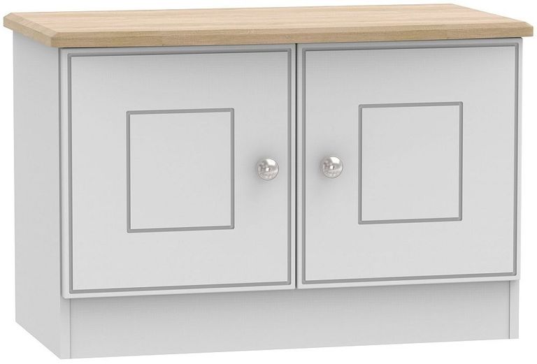 Victoria Grey and Riviera Oak 2 Door Low Cabinet