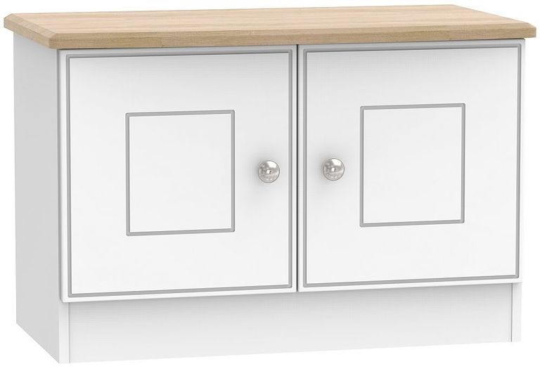 Victoria White and Riviera Oak 2 Door Low Cabinet 