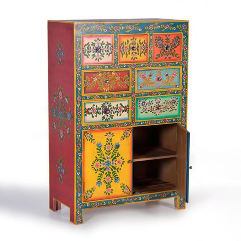 Wauzeka Hall Cabinet - Multicolor - Mango Wood - Painted - 2 Door
