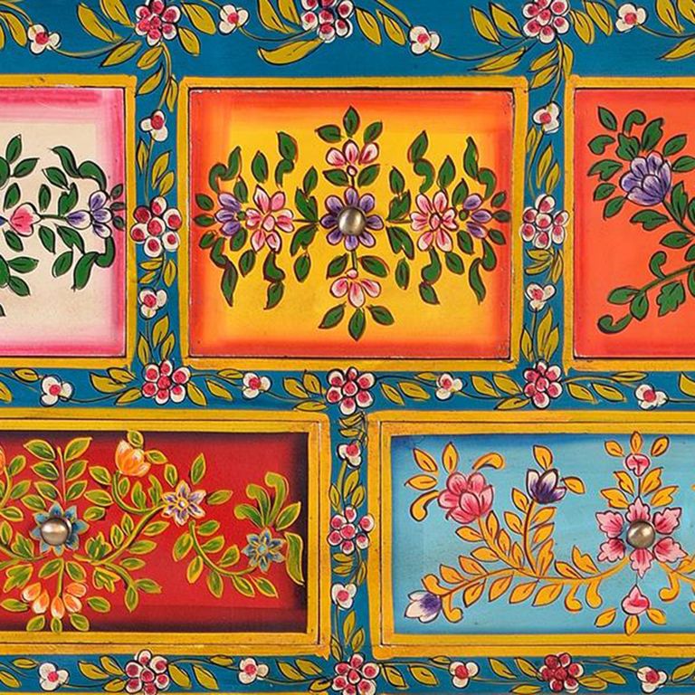 Wauzeka Hall Cabinet - Multicolor - Mango Wood - Painted - 2 Door