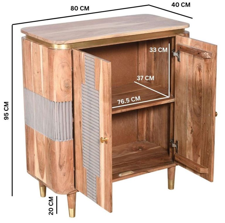 William Acacia Ribbed with Gold Trim 2 Door Hall Cabinet