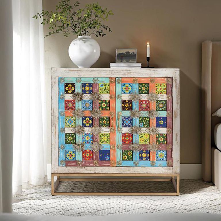 Zarephath Cabinet - White Washed - Mango Wood - 2 Door